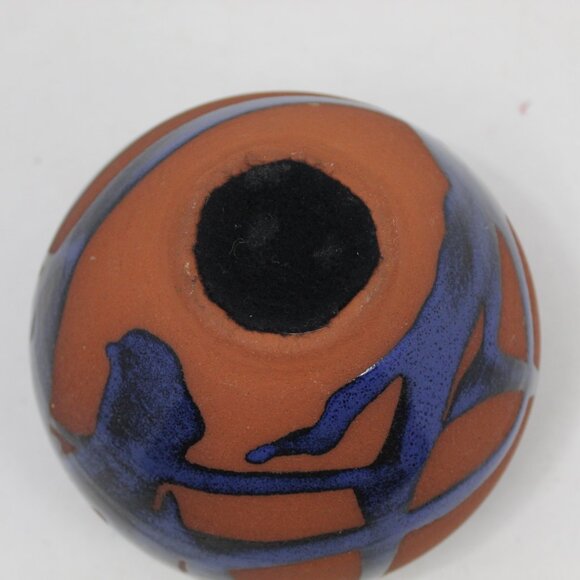 Vintage Tenmoku Redware Blue Glaze Drip Pottery Vase Signed Jon Mehr Vase - Picture 5 of 5